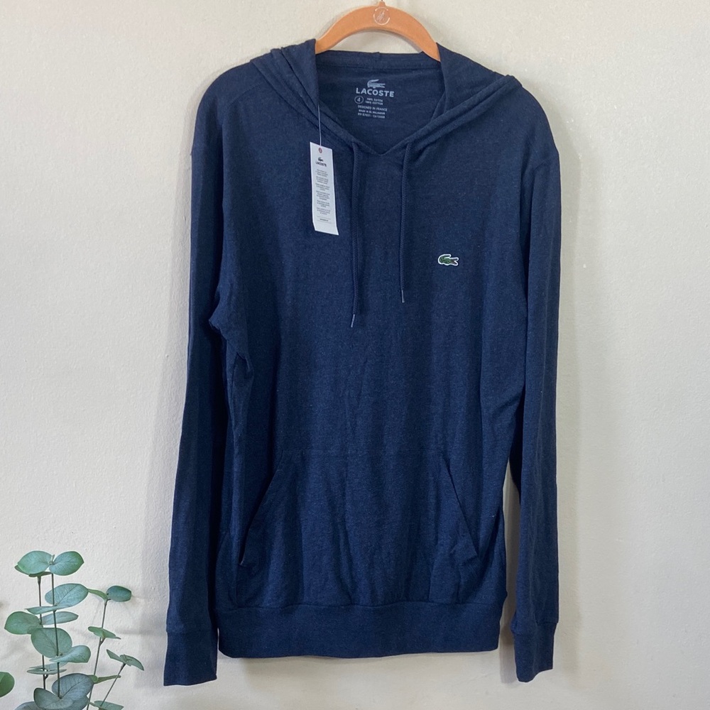 Lacoste Navy Pullover Hoodie 100% Cotton Crocodile Logo Sweater Size 4 M New